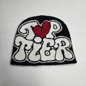 Top Tier Y2K Broken Heart Beanie With Red Heart. A2